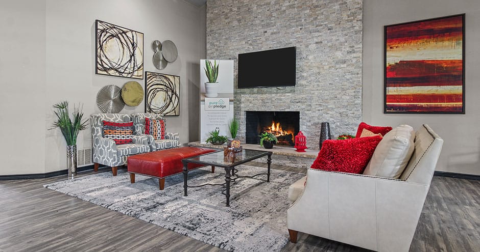 the living room at The  Woodlands Apartments